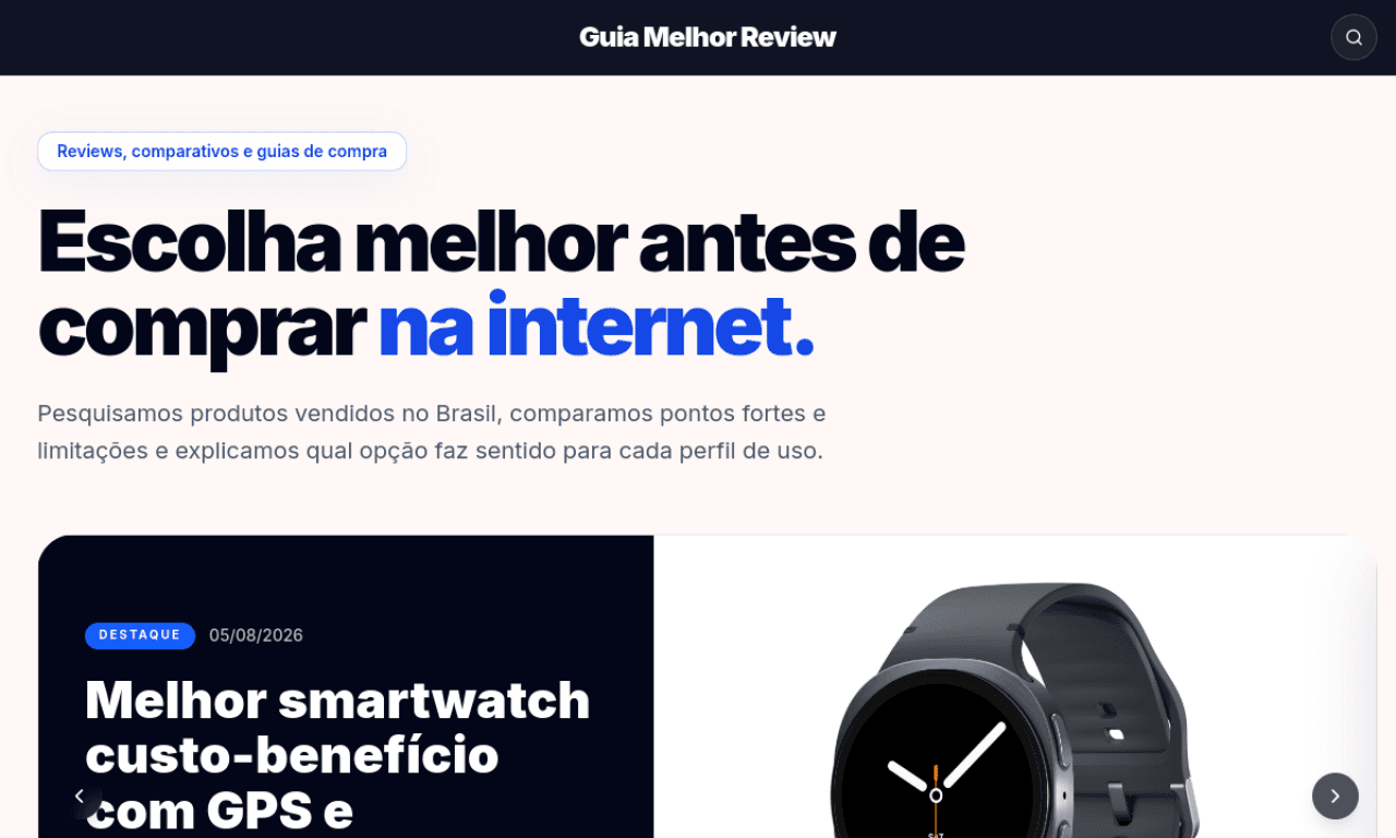 Guia Melhor Review website showing product review guides and comparisons