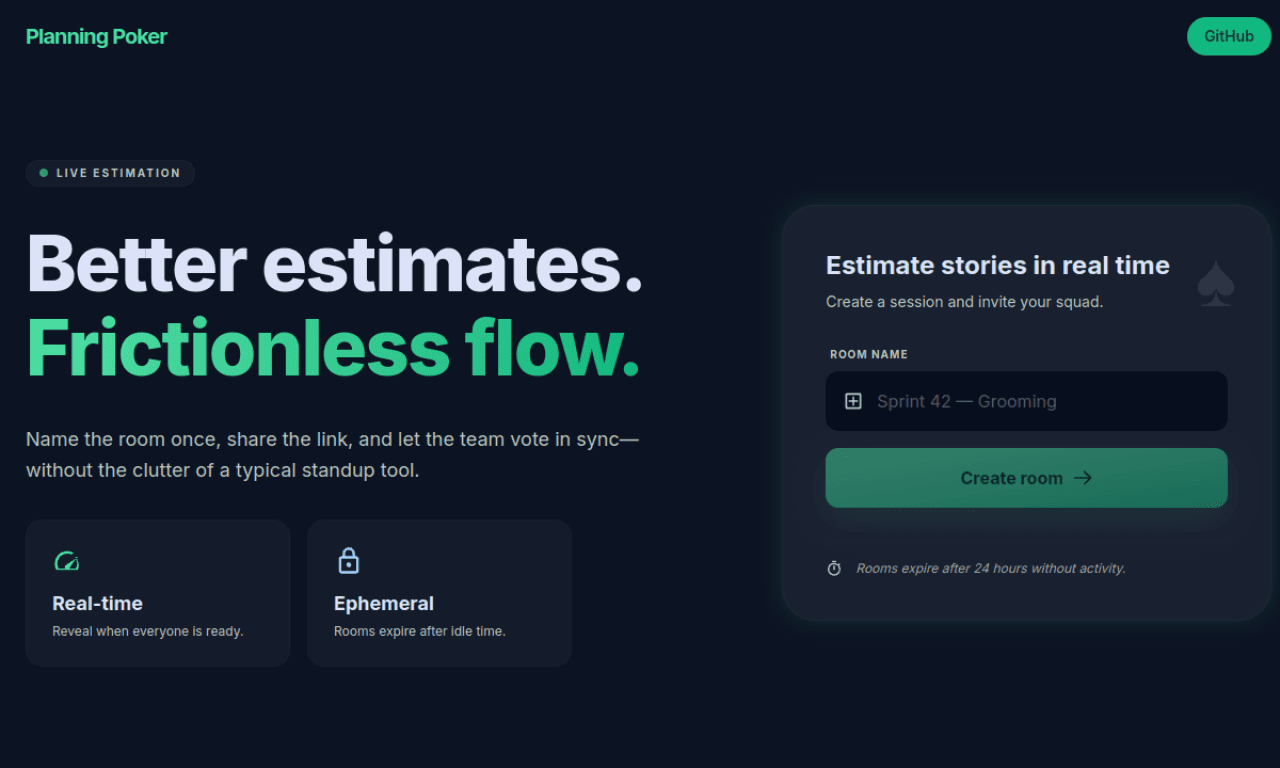 Planning Poker room interface for agile estimation